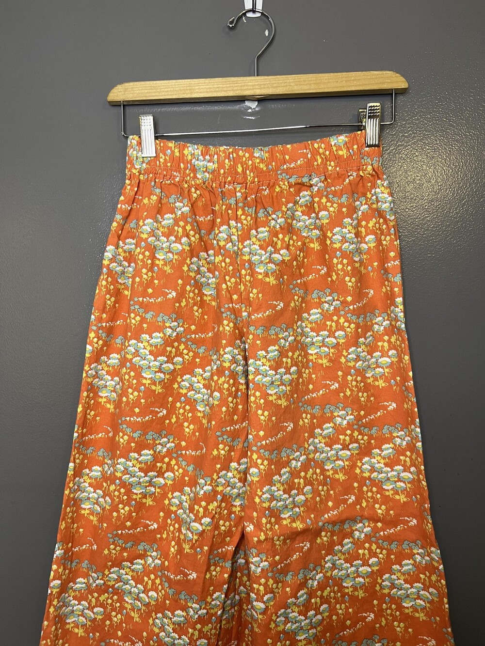 AVA ROSE Pants Womens Small Orange Floral Wide Leg Elastic Waist USA Boho Lounge